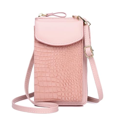 TeeYee Handytasche Kleine Umhängetasche PU Leder Krokodil Muster Crossbody Bag Multifunktion Geldbörse rosa von TeeYee