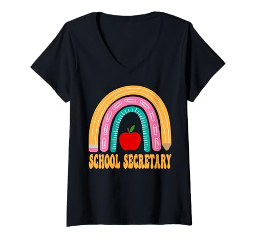 Damen Schulsekretär Regenbogen Bleistift Zurück zur Schule Wertschätzung T-Shirt mit V-Ausschnitt Damen Schulsekretär Regenbogen Bleistift Zurück zur Schule Wertschätzung T-Shirt mit V-Ausschnitt von TeeaxArt Back To School apparel