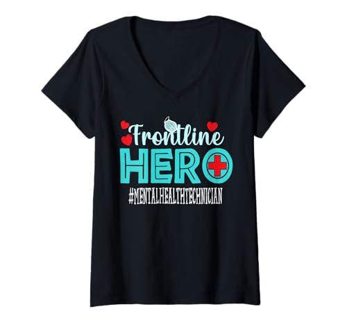 Damen Techniker für psychische Gesundheit Frontline Hero Essential Workers T-Shirt mit V-Ausschnitt von TeeaxArt Frontline Hero Christmas Gifts