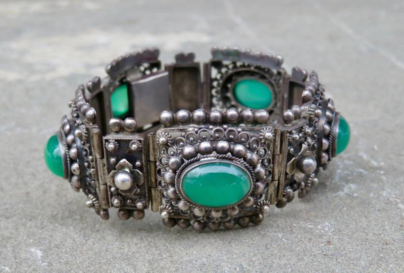 Vintage Peruzzi Silber Armband Grüner Onyx Renaissance Revival Schmuck Vintage Peruzzi Silber Armband Grüner Onyx Renaissance Revival Schmuck von TeeceTorre
