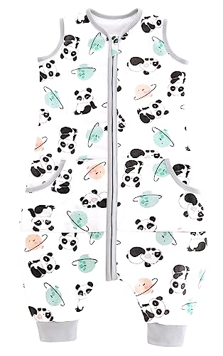 Teechodina Baby Schlafsack mit Füßen 100% reine Baumwolle 0.5 Tog Kinder Sommerschlafsack mit Beinen kleinkind Schlafanzug für Jungen und Mädchen, Panda Planet/1.5 Tog, 100cm/Baby Höhe 110-120cm von Teechodina