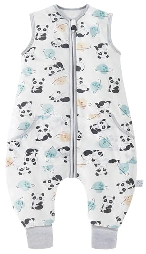 Teechodina Baby Schlafsack mit Füßen 100% reine Baumwolle 2.5 Tog Kinder Sommerschlafsack mit Beinen kleinkind Schlafanzug für Jungen und Mädchen, Panda Planet/2.5 Tog, 90cm/Baby Höhe 100-110cm von Teechodina