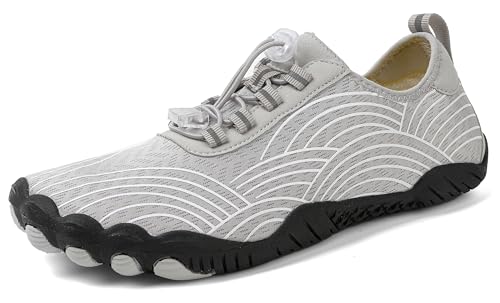 Teechodina Damen Barfußschuhe Zehenschuhe Wasserschuhe Strandschuhe Barfussschuhe Herren Barfußschuhe Traillaufschuhe Aquaschuhe Schwimmschuhe Surfschuhe, A Grau, 40 von Teechodina