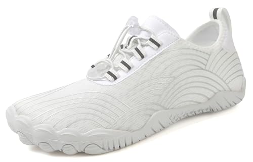 Teechodina Damen Barfußschuhe Zehenschuhe Wasserschuhe Strandschuhe Barfussschuhe Herren Barfußschuhe Traillaufschuhe Aquaschuhe Schwimmschuhe Surfschuhe, A Weiß, 39 von Teechodina