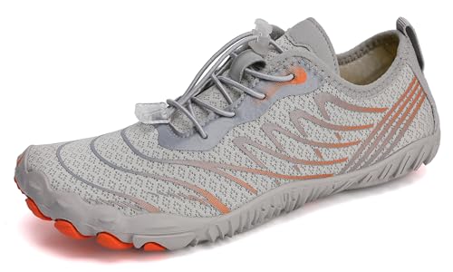 Teechodina Herren Barfußschuhe Zehenschuhe Wasserschuhe Strandschuhe Barfussschuhe Damen Barfußschuhe Traillaufschuhe Aquaschuhe Schwimmschuhe Surfschuhe, B Grau, 35 von Teechodina