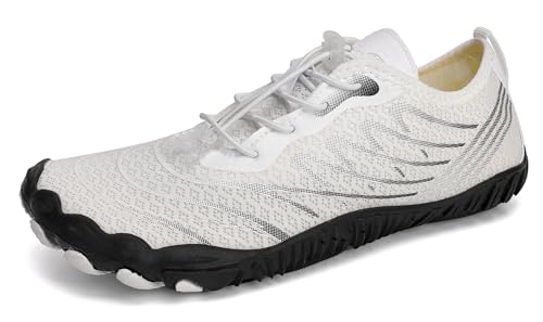 Teechodina Herren Barfußschuhe Zehenschuhe Wasserschuhe Strandschuhe Barfussschuhe Damen Barfußschuhe Traillaufschuhe Aquaschuhe Schwimmschuhe Surfschuhe, B Weiß Schwarz, 37 von Teechodina