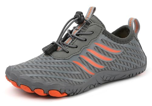 Teechodina Kinder Barfußschuhe Barfussschuhe Kleinkind Wasserschuhe Strandschuhe Schnell Trocknend Badeschuhe Unisex Aquaschuhe für Jungen Mädchen, C Grau, 37 von Teechodina