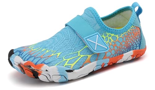 Teechodina Kinder Barfußschuhe Barfussschuhe Kleinkind Wasserschuhe Strandschuhe Schnell Trocknend Badeschuhe Unisex Aquaschuhe für Jungen Mädchen, F Blau, 33 von Teechodina