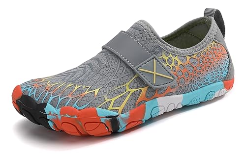 Teechodina Kinder Barfußschuhe Barfussschuhe Kleinkind Wasserschuhe Strandschuhe Schnell Trocknend Badeschuhe Unisex Aquaschuhe für Jungen Mädchen, F Grau, 31 von Teechodina