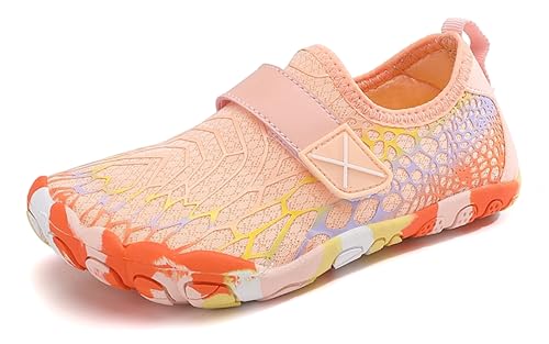 Teechodina Kinder Barfußschuhe Barfussschuhe Kleinkind Wasserschuhe Strandschuhe Schnell Trocknend Badeschuhe Unisex Aquaschuhe für Jungen Mädchen, F Rosa, 26 von Teechodina