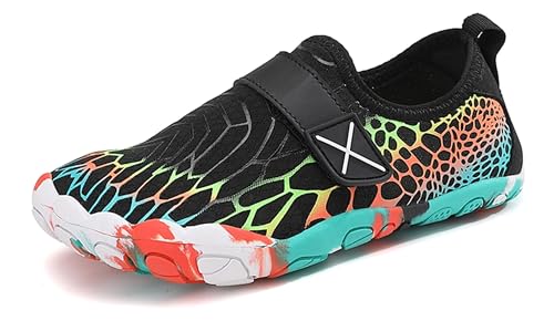 Teechodina Kinder Barfußschuhe Barfussschuhe Kleinkind Wasserschuhe Strandschuhe Schnell Trocknend Badeschuhe Unisex Aquaschuhe für Jungen Mädchen, F Schwarz, 30 von Teechodina