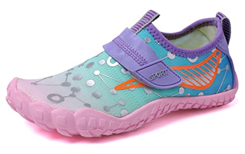 Teechodina Kinder Barfußschuhe Kleinkind Barfussschuhe Wasserschuhe Strandschuhe Schnell Trocknend Badeschuhe Aquaschuhe für Jungen Mädchen, A Lila, 28 von Teechodina