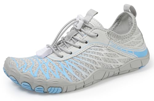 Teechodina Kinder Barfußschuhe Kleinkind Barfussschuhe Wasserschuhe Strandschuhe Schnell Trocknend Badeschuhe Aquaschuhe für Jungen Mädchen, AA Grau, 27 von Teechodina