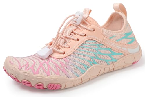 Teechodina Kinder Barfußschuhe Kleinkind Barfussschuhe Wasserschuhe Strandschuhe Schnell Trocknend Badeschuhe Aquaschuhe für Jungen Mädchen, AA Orange, 28 von Teechodina