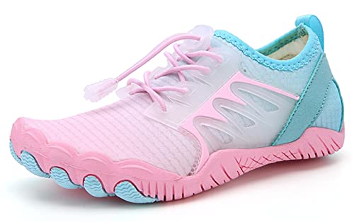 Teechodina Kinder Barfußschuhe Kleinkind Barfussschuhe Wasserschuhe Strandschuhe Schnell Trocknend Badeschuhe Aquaschuhe für Jungen Mädchen, C Rosa, 31 von Teechodina