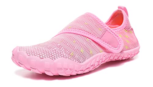 Teechodina Kinder Barfußschuhe Kleinkind Barfussschuhe Wasserschuhe Strandschuhe Schnell Trocknend Badeschuhe Aquaschuhe für Jungen Mädchen, D Rosa, 33 von Teechodina