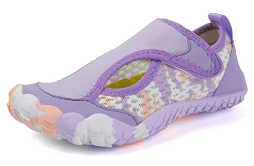 Teechodina Kinder Barfußschuhe Kleinkind Barfussschuhe Wasserschuhe Strandschuhe Schnell Trocknend Badeschuhe Aquaschuhe für Jungen Mädchen, G Lila, 26 von Teechodina