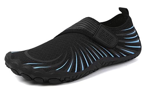 Teechodina Kinder Barfußschuhe Kleinkind Barfussschuhe Wasserschuhe Strandschuhe Schnell Trocknend Badeschuhe Aquaschuhe für Jungen Mädchen, H Schwarz-Blau, 30 von Teechodina