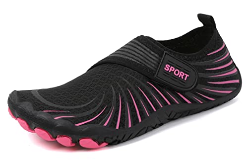 Teechodina Kinder Barfußschuhe Kleinkind Barfussschuhe Wasserschuhe Strandschuhe Schnell Trocknend Badeschuhe Aquaschuhe für Jungen Mädchen, H Schwarz-Rosa, 30 von Teechodina