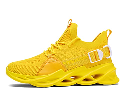 Teechodina Laufschuhe Herren Atmungsaktiv Hohle Sportschuhe Sneaker Turnschuhe Freizeitschuhe Fuer Jogging Outdoor Skateboarding Straßentanz, B# Gelb, 45 von Teechodina