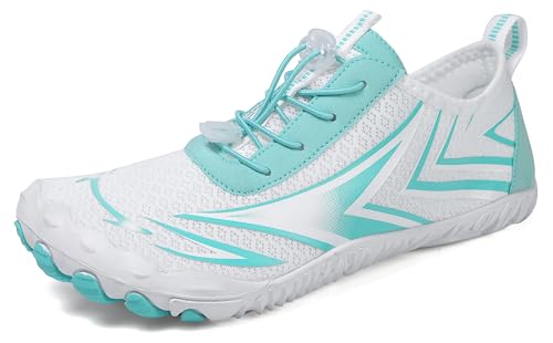 Teechodina Unisex Traillaufschuhe Herren Damen Wanderschuhe Barfußschuhe Laufschuhe Knit Sneaker Fitnessschuhe Fivefinger Zehenschuhe, A11- Blau, 39 von Teechodina