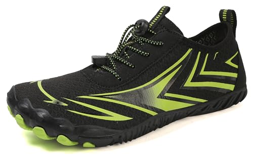 Teechodina Unisex Traillaufschuhe Herren Damen Wanderschuhe Barfußschuhe Laufschuhe Knit Sneaker Fitnessschuhe Fivefinger Zehenschuhe, A11-Schwarz Grün, 37 von Teechodina