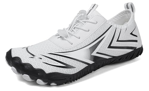 Teechodina Unisex Traillaufschuhe Herren Damen Wanderschuhe Barfußschuhe Laufschuhe Knit Sneaker Fitnessschuhe Fivefinger Zehenschuhe, A11- Weiß, 42 von Teechodina