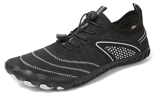 Teechodina Unisex Traillaufschuhe Herren Damen Wanderschuhe Barfußschuhe Laufschuhe Knit Sneaker Fitnessschuhe Fivefinger Zehenschuhe, A13- Schwarz, 47 von Teechodina