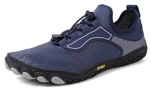 Teechodina Unisex Traillaufschuhe Herren Damen Wanderschuhe Barfußschuhe Laufschuhe Knit Sneaker Fitnessschuhe Fivefinger Zehenschuhe, Dunkelblau AB, 36 von Teechodina