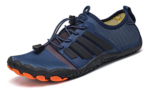 Teechodina Unisex Traillaufschuhe Herren Damen Wanderschuhe Barfußschuhe Laufschuhe Knit Sneaker Fitnessschuhe Fivefinger Zehenschuhe, Dunkelblau L, 37 von Teechodina