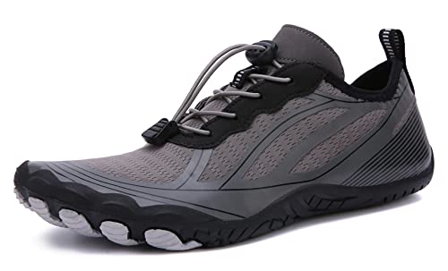 Teechodina Unisex Traillaufschuhe Herren Damen Wanderschuhe Barfußschuhe Laufschuhe Knit Sneaker Fitnessschuhe Fivefinger Zehenschuhe, Dunkelgrau M, 36 von Teechodina