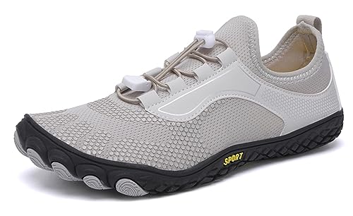 Teechodina Unisex Traillaufschuhe Herren Damen Wanderschuhe Barfußschuhe Laufschuhe Knit Sneaker Fitnessschuhe Fivefinger Zehenschuhe, Grau AB, 36 von Teechodina