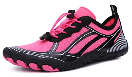 Teechodina Unisex Traillaufschuhe Herren Damen Wanderschuhe Barfußschuhe Laufschuhe Knit Sneaker Fitnessschuhe Fivefinger Zehenschuhe, Rosa M, 36 von Teechodina