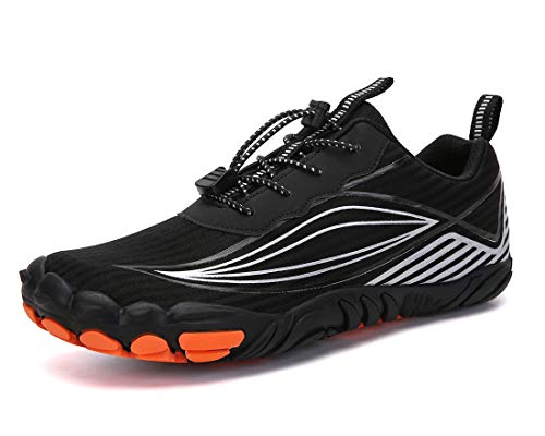 Teechodina Unisex Traillaufschuhe Herren Damen Wanderschuhe Barfußschuhe Laufschuhe Knit Sneaker Fitnessschuhe Fivefinger Zehenschuhe, Schwarz, 36 von Teechodina