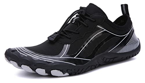 Teechodina Unisex Traillaufschuhe Herren Damen Wanderschuhe Barfußschuhe Laufschuhe Knit Sneaker Fitnessschuhe Fivefinger Zehenschuhe, Schwarz M, 36 von Teechodina