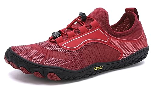 Teechodina Unisex Traillaufschuhe Herren Damen Wanderschuhe Barfußschuhe Laufschuhe Knit Sneaker Fitnessschuhe Fivefinger Zehenschuhe, Weinrot AB, 39 von Teechodina