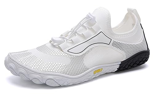 Teechodina Unisex Traillaufschuhe Herren Damen Wanderschuhe Barfußschuhe Laufschuhe Knit Sneaker Fitnessschuhe Fivefinger Zehenschuhe, Weiß AB, 36 von Teechodina