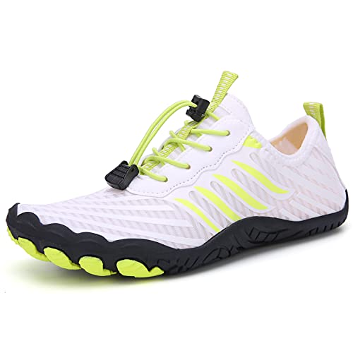 Teechodina Unisex Traillaufschuhe Herren Damen Wanderschuhe Barfußschuhe Laufschuhe Knit Sneaker Fitnessschuhe Fivefinger Zehenschuhe, Weiß-B, 43 von Teechodina