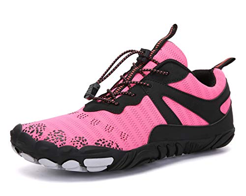 Teechodina Unisex Wanderschuhe Traillaufschuhe Herren Damen Trekkingschuhe Barfußschuhe Fitnessschuhe Laufschuhe für Fitness Tennis Outdoor, Rosa&Schwarz, 39 von Teechodina