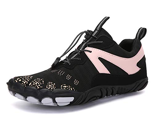 Teechodina Unisex Wanderschuhe Traillaufschuhe Herren Damen Trekkingschuhe Barfußschuhe Fitnessschuhe Laufschuhe für Fitness Tennis Outdoor, Schwarz&Rosa, 35 von Teechodina