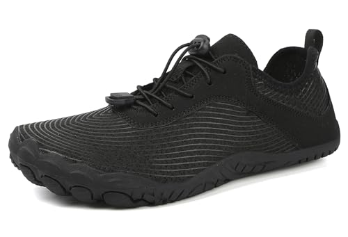 Teechodina Unisex Zehenschuhe Wasserschuhe Strandschuhe Barfußschuhe Barfussschuhe Herren Damen Traillaufschuhe Aquaschuhe Schwimmschuhe Surfschuhe, AA-Schwarz, 41 von Teechodina
