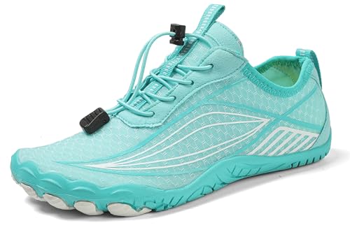 Teechodina Unisex Zehenschuhe Wasserschuhe Strandschuhe Barfußschuhe Barfussschuhe Herren Damen Traillaufschuhe Aquaschuhe Schwimmschuhe Surfschuhe, AAA-Hellblau, 39 von Teechodina