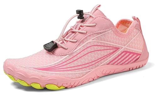 Teechodina Unisex Zehenschuhe Wasserschuhe Strandschuhe Barfußschuhe Barfussschuhe Herren Damen Traillaufschuhe Aquaschuhe Schwimmschuhe Surfschuhe, AAA-Pink, 38 von Teechodina