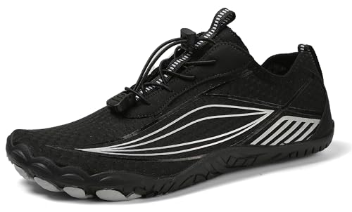 Teechodina Unisex Zehenschuhe Wasserschuhe Strandschuhe Barfußschuhe Barfussschuhe Herren Damen Traillaufschuhe Aquaschuhe Schwimmschuhe Surfschuhe, AAA-Schwarz, 39 von Teechodina