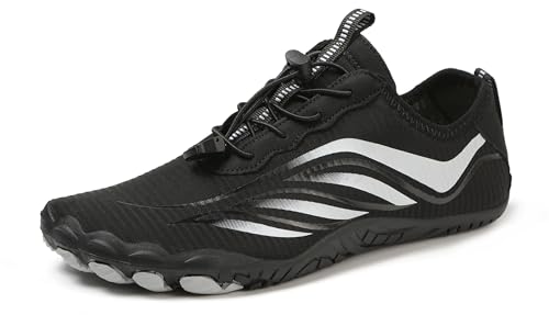 Teechodina Unisex Zehenschuhe Wasserschuhe Strandschuhe Barfußschuhe Barfussschuhe Herren Damen Traillaufschuhe Aquaschuhe Schwimmschuhe Surfschuhe, AC-Schwarz, 39 von Teechodina