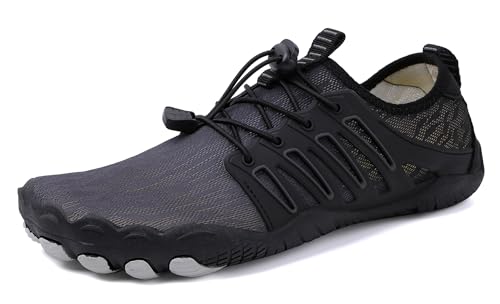 Teechodina Unisex Zehenschuhe Wasserschuhe Strandschuhe Barfußschuhe Barfussschuhe Herren Damen Traillaufschuhe Aquaschuhe Schwimmschuhe Surfschuhe, AD-Schwarz, 41 von Teechodina