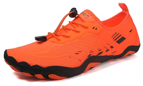 Teechodina Unisex Zehenschuhe Wasserschuhe Strandschuhe Barfußschuhe Barfussschuhe Herren Damen Traillaufschuhe Aquaschuhe Schwimmschuhe Surfschuhe, LL Orange, 43 von Teechodina