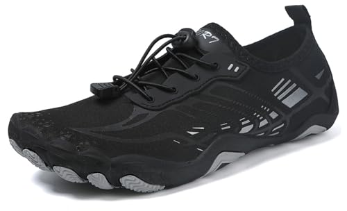Teechodina Unisex Zehenschuhe Wasserschuhe Strandschuhe Barfußschuhe Barfussschuhe Herren Damen Traillaufschuhe Aquaschuhe Schwimmschuhe Surfschuhe, LL Schwarz, 42 von Teechodina