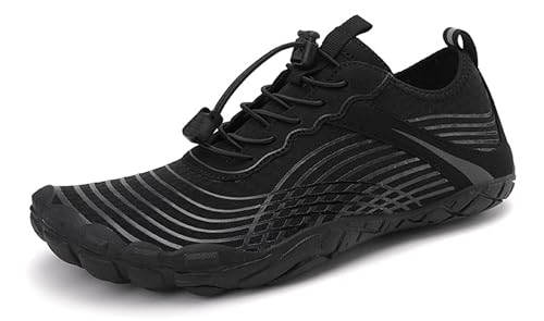 Teechodina Unisex Zehenschuhe Wasserschuhe Strandschuhe Barfußschuhe Barfussschuhe Herren Damen Traillaufschuhe Aquaschuhe Schwimmschuhe Surfschuhe, N Schwarz, 42 von Teechodina
