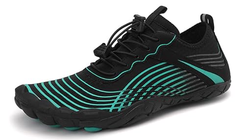 Teechodina Unisex Zehenschuhe Wasserschuhe Strandschuhe Barfußschuhe Barfussschuhe Herren Damen Traillaufschuhe Aquaschuhe Schwimmschuhe Surfschuhe, N Schwarz Grün, 43 von Teechodina